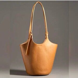 Anthropologie | Antik Kraft | Tan Mini Trapeze Shoulder Bucket Faux Leather Bag